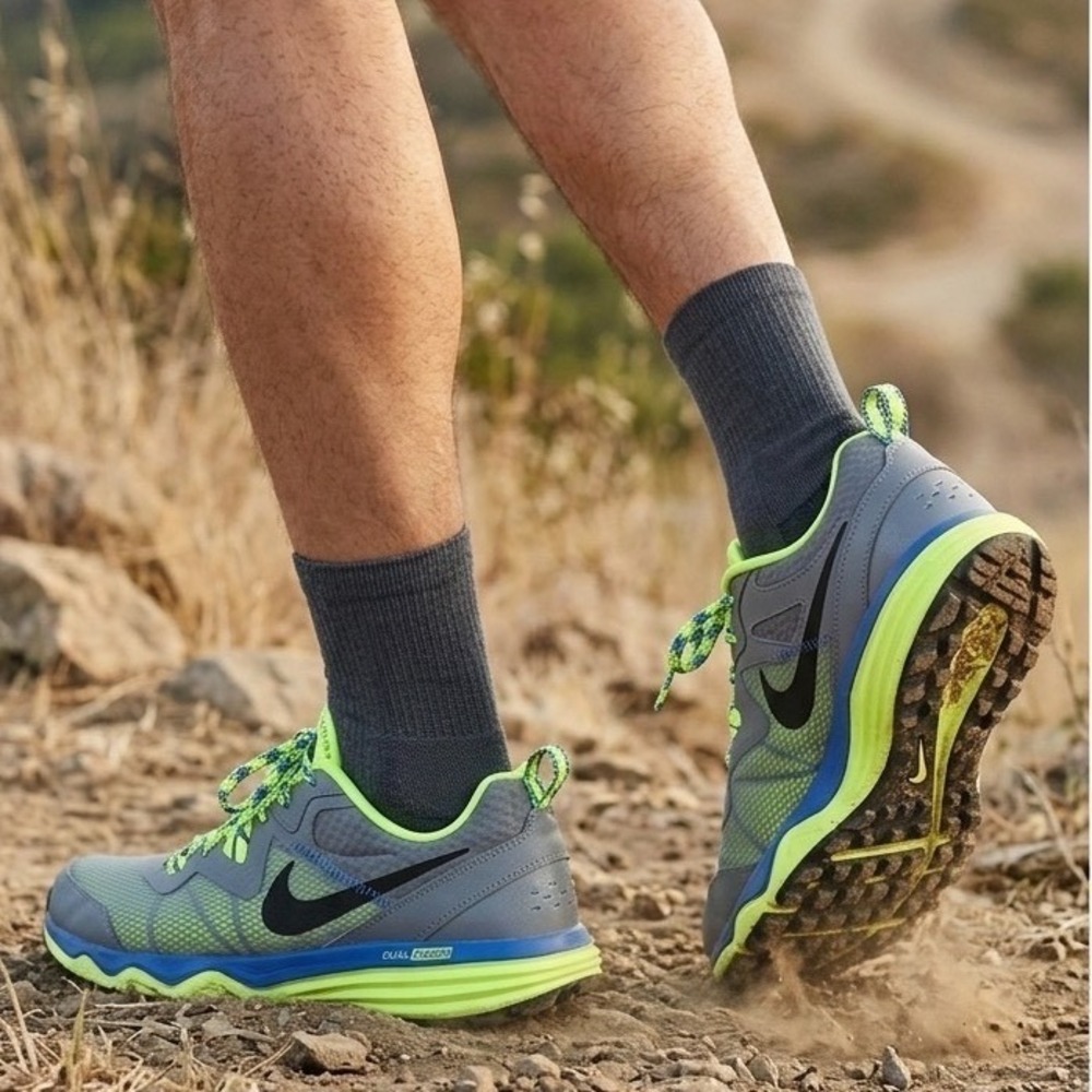 Nike 652867-002 Mens Dual Fusion Trail Running Neon Gray Sneakers Shoes US 11